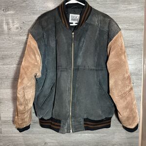 Vintage 90s Suede Leather Jacket Varsity Trucker Basic Editions Large Lined